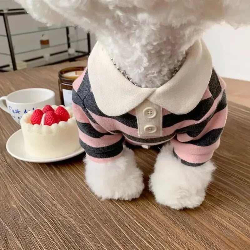 Summer Polo Shirt for Dogs Puppy Clothes Bichon Frise Chihuahua Stripe Dog Sweatshirt Dog Cooling Vest for Small and Medium Dogs