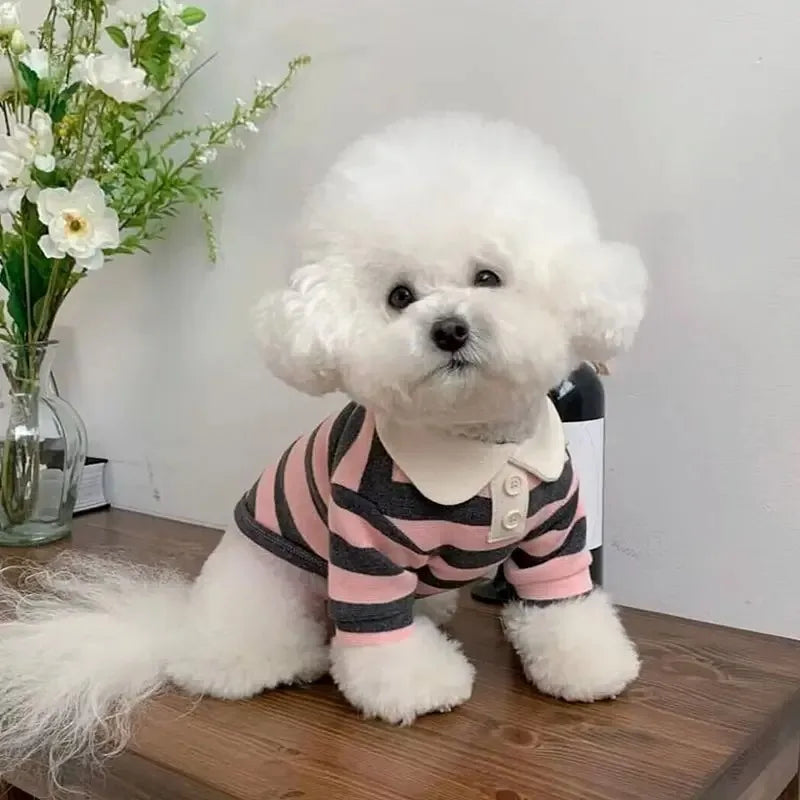 Summer Polo Shirt for Dogs Puppy Clothes Bichon Frise Chihuahua Stripe Dog Sweatshirt Dog Cooling Vest for Small and Medium Dogs