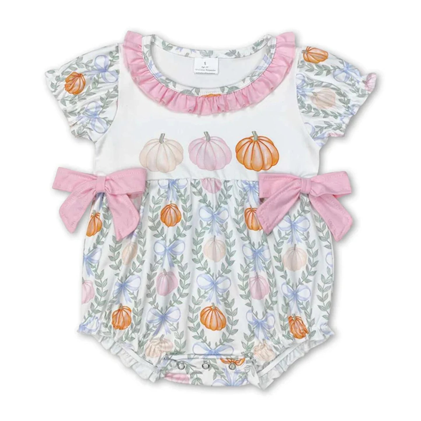 Baby Bubble Romper Fall Pumpkin Dog Mallard Duck Embroidery Newborn Sleeveless Bow Short Sleeve Infant Boy Girl Outfit
